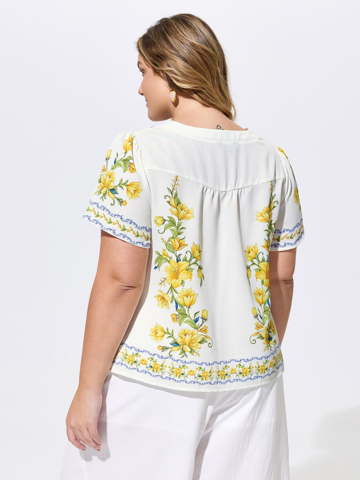 Floral Branch Print Notched Collar Blouse