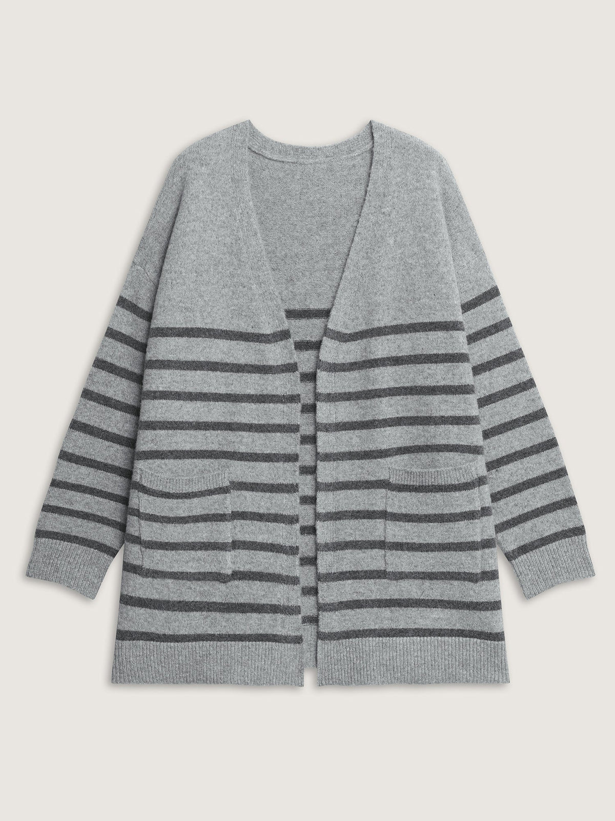 Striped Open-Front Knit Cardigan