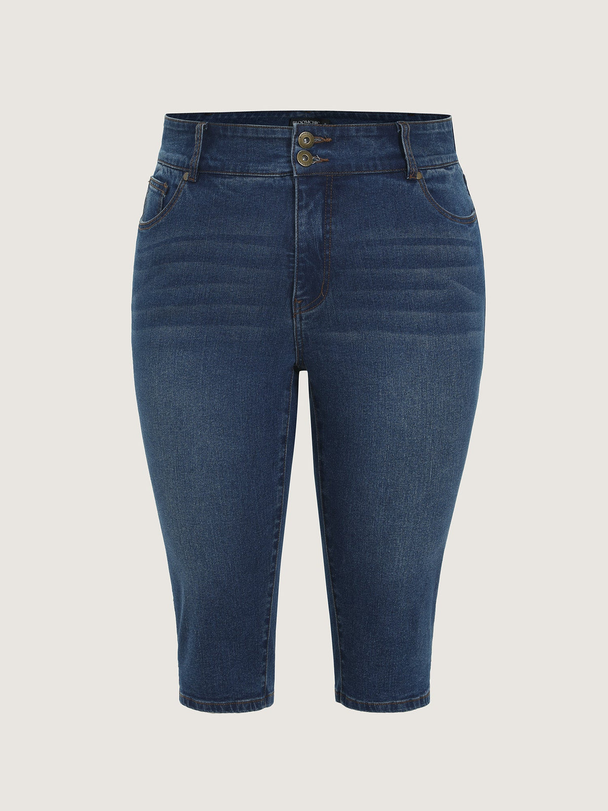 High Waisted Wash Double Buttons Jeans