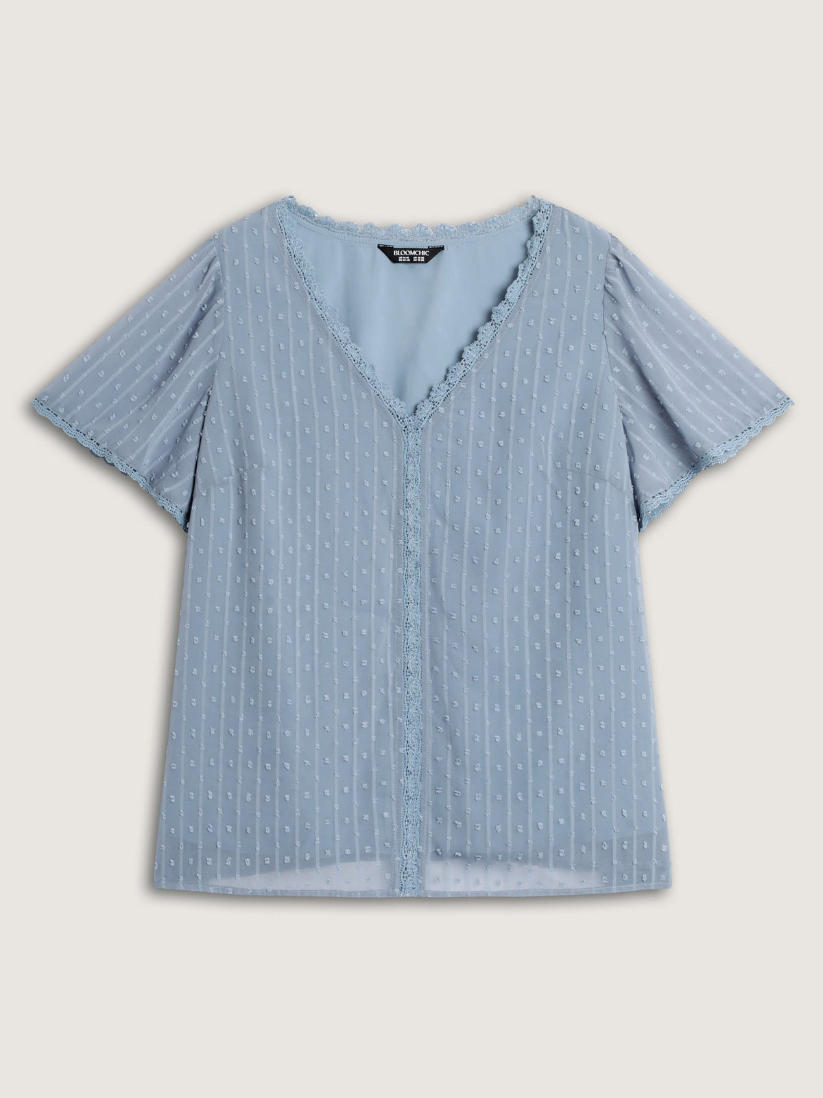 Lace Trim Textured V-Neck Blouse