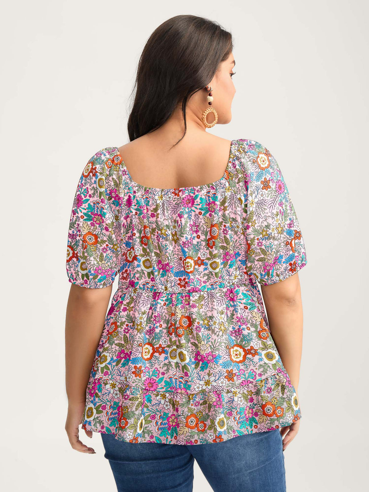 Floral Square Neck Fit and Flare Blouse