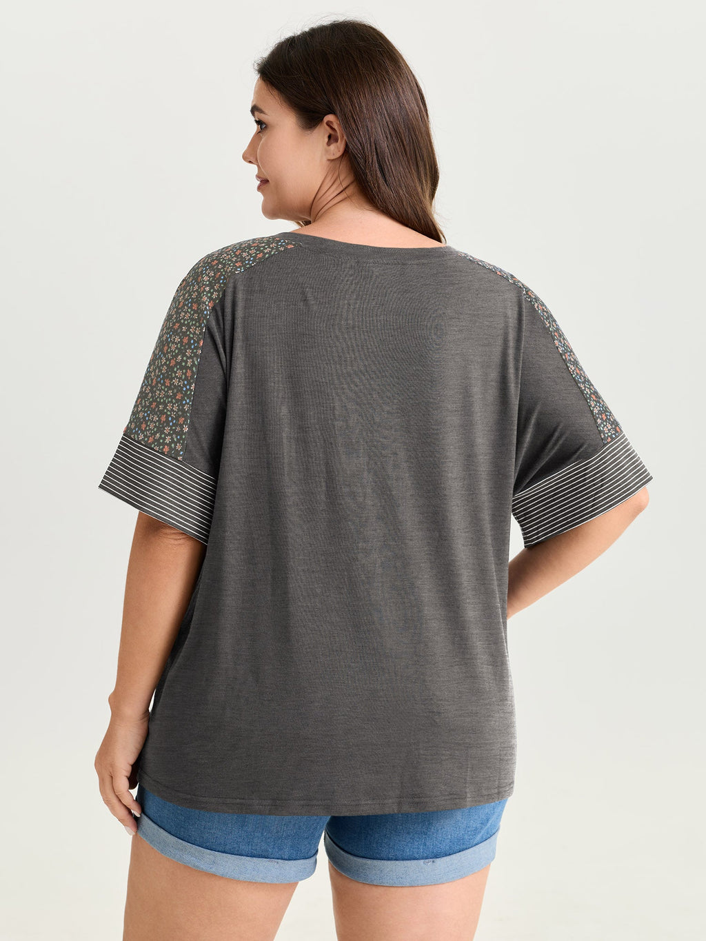Supersoft Color Contrast Sleeve V-Neck T-Shirt