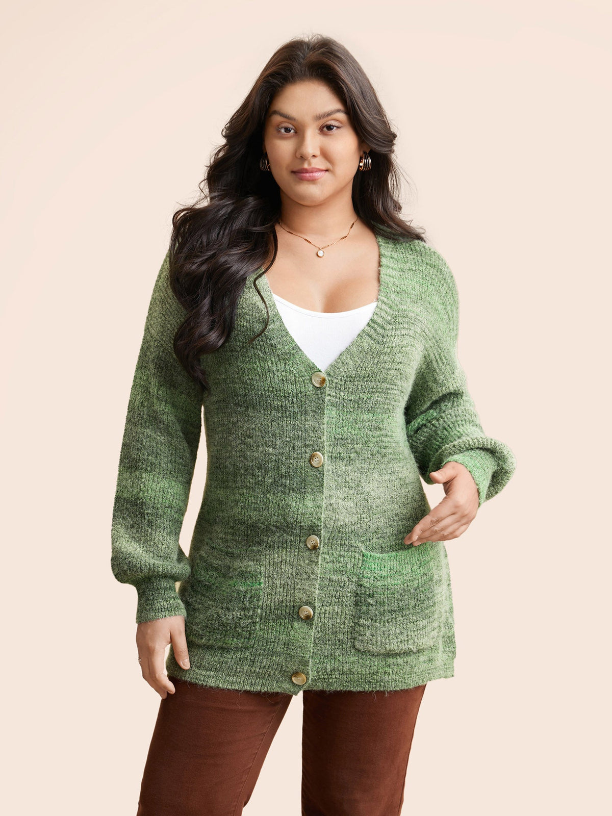 Contrast Patched Pocket Drop Shoulder Cardigan