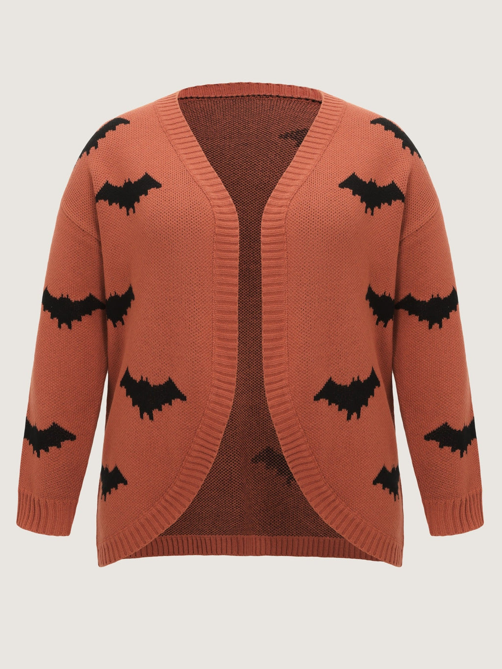 Bat Jacquard Arc Hem Open Front Cardigan