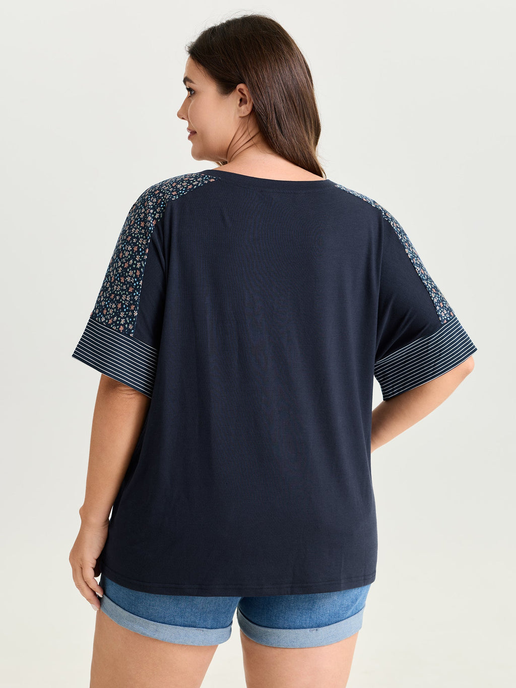 Supersoft Color Contrast Sleeve V-Neck T-Shirt