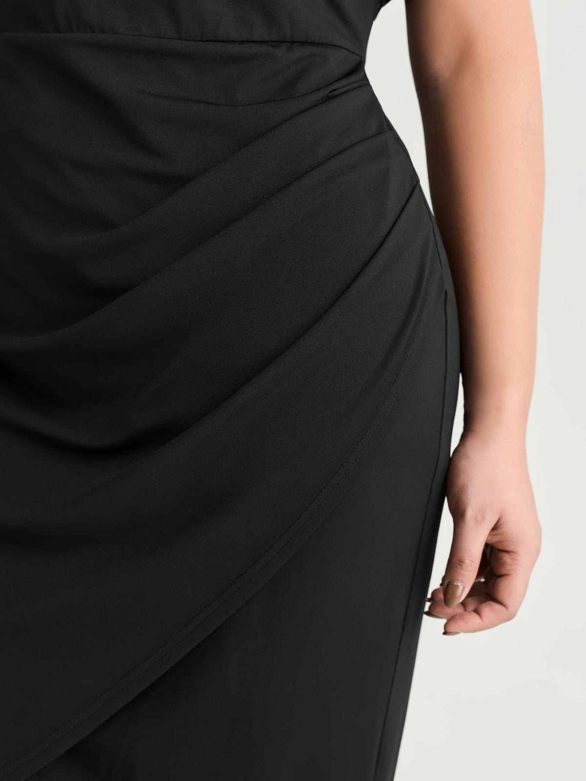 One-Shoulder Draped Sheath Midi Dress