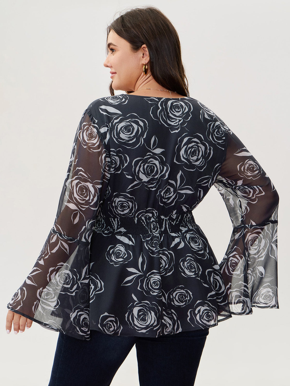 Rosy Romance Cinched Flared Blouse