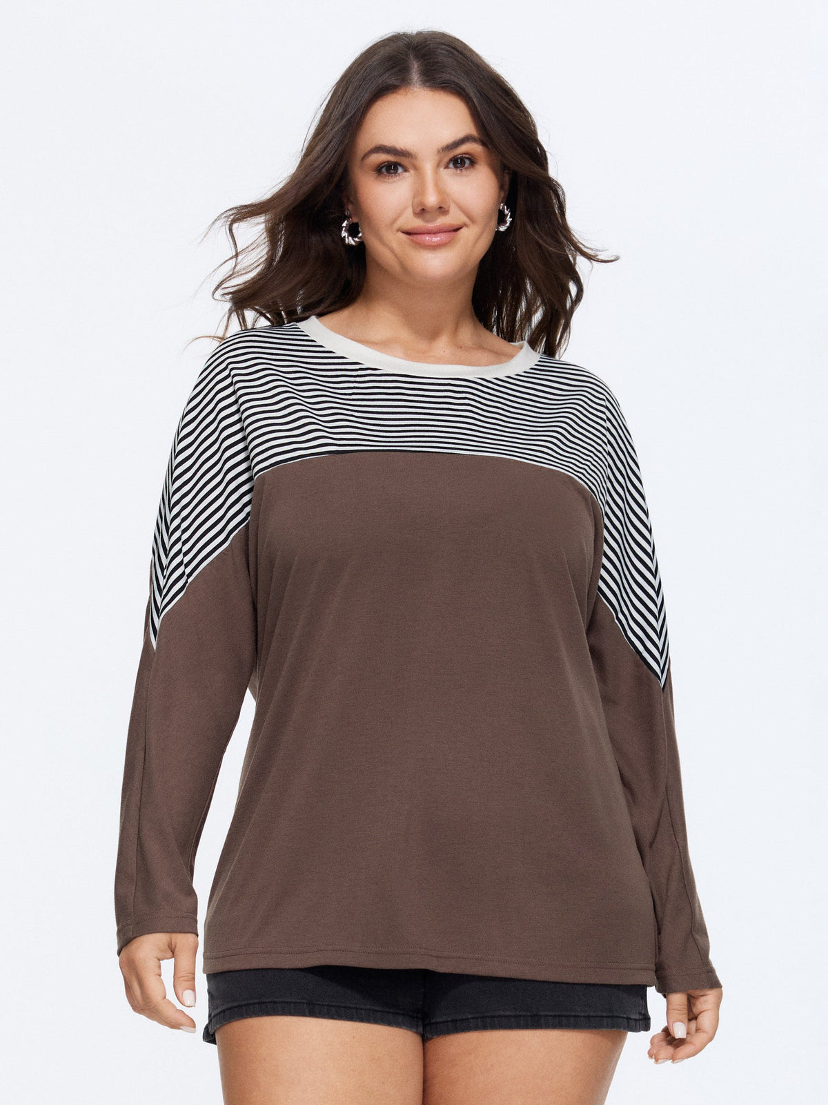 Stretch Crew Neck Color‑Block Stripe T-Shirt