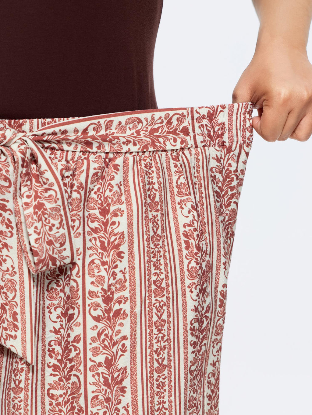 Waist-Tie Wide-Leg Boho Print Pants