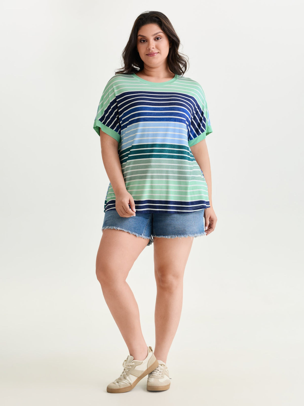 Colorful Gradient Stripe Round Neck T-Shirt