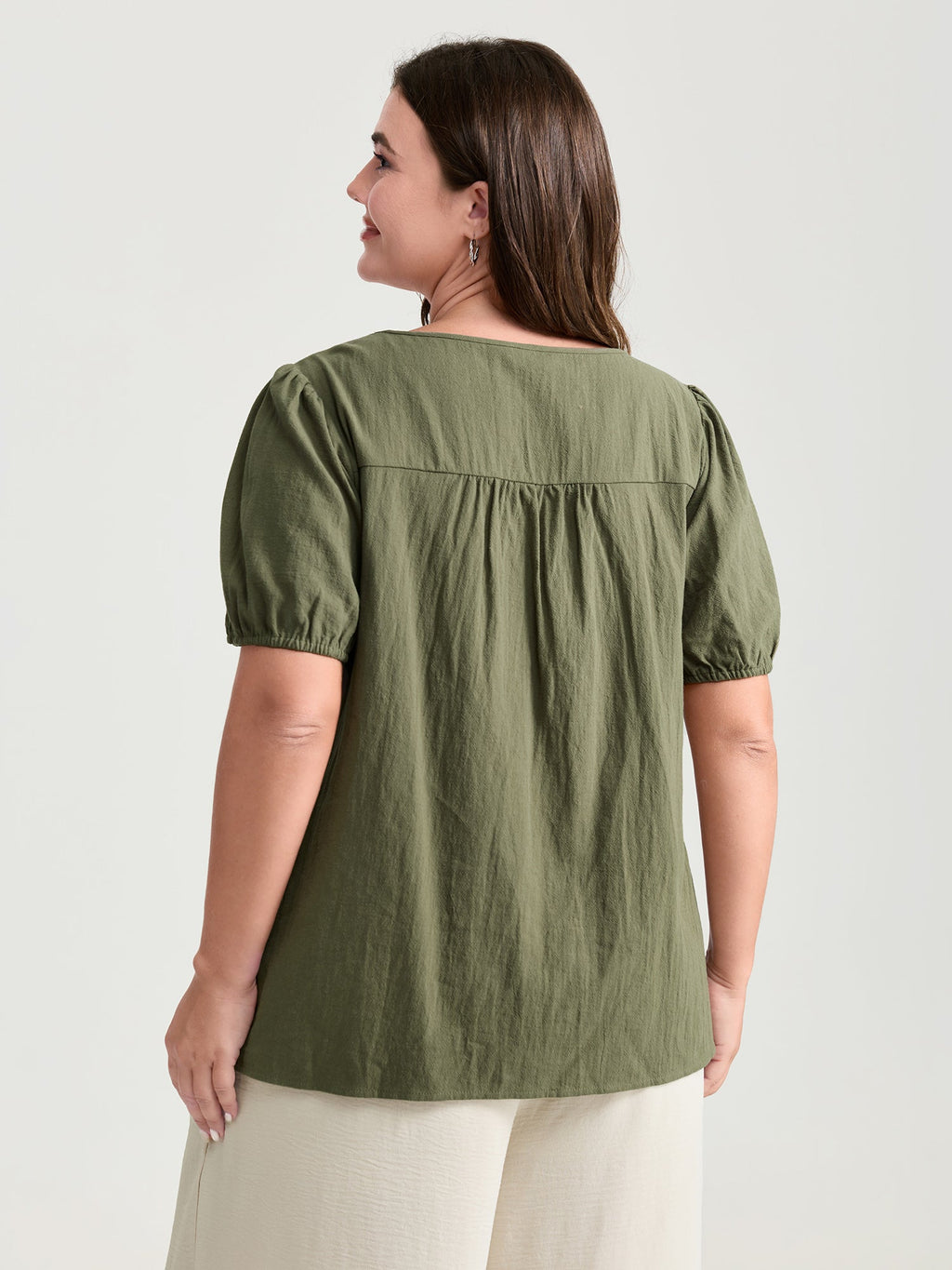 Pure Cotton Pleated Puffy Sleeve Blouse