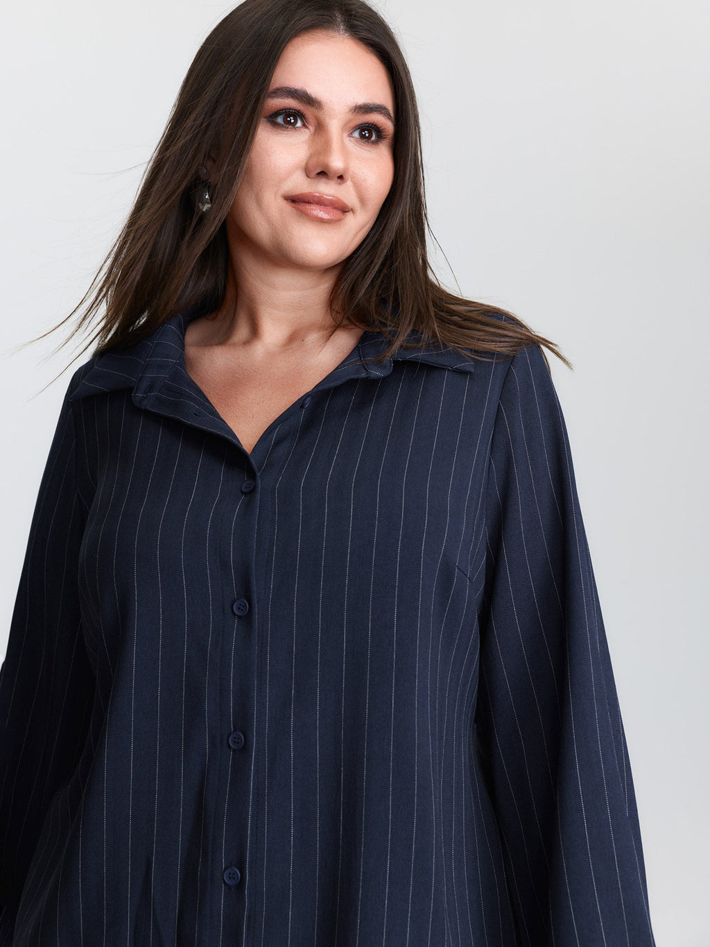 Striped Waist-Tie Button-Down Blouse