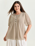 Geometric Print Pleated Ruffled Neck Blouse