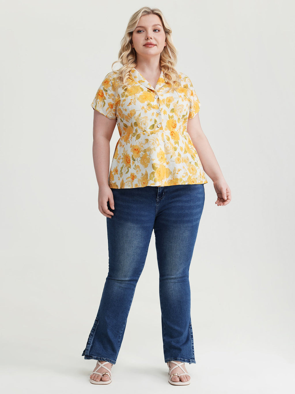Pure Cotton Floral Print Front Placket Blouse