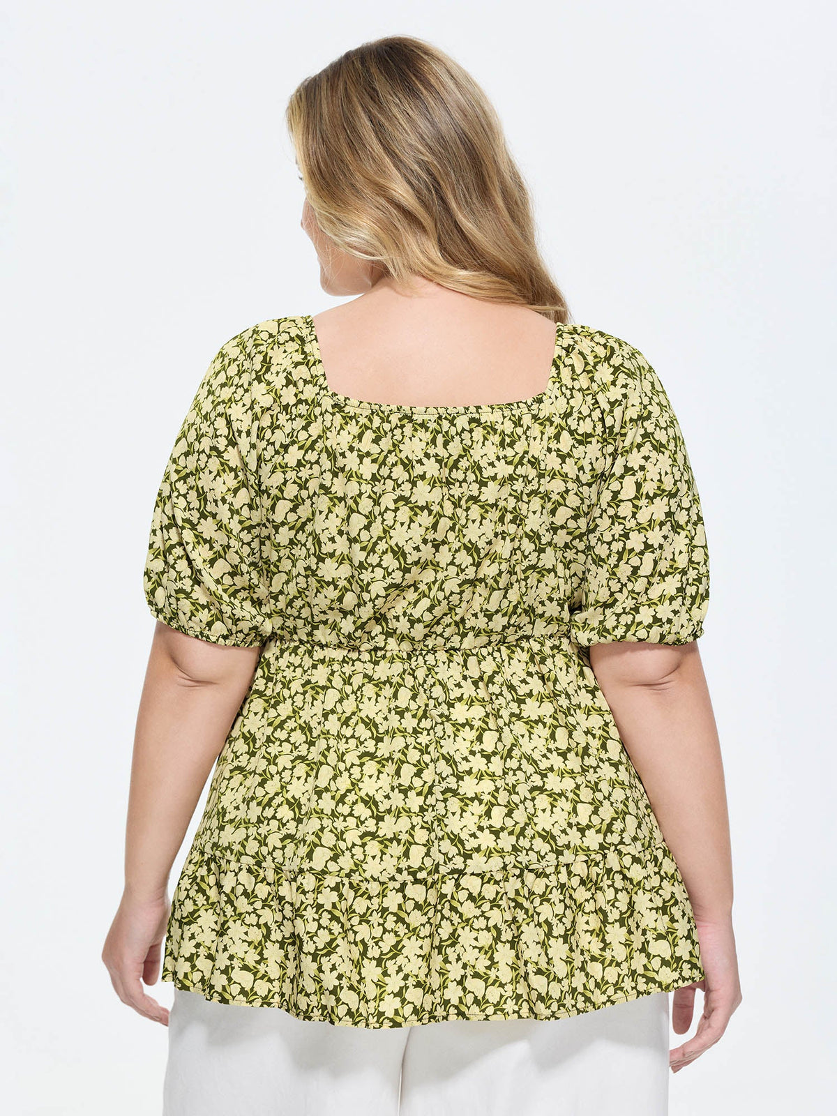 Floral Square Neck Fit and Flare Blouse