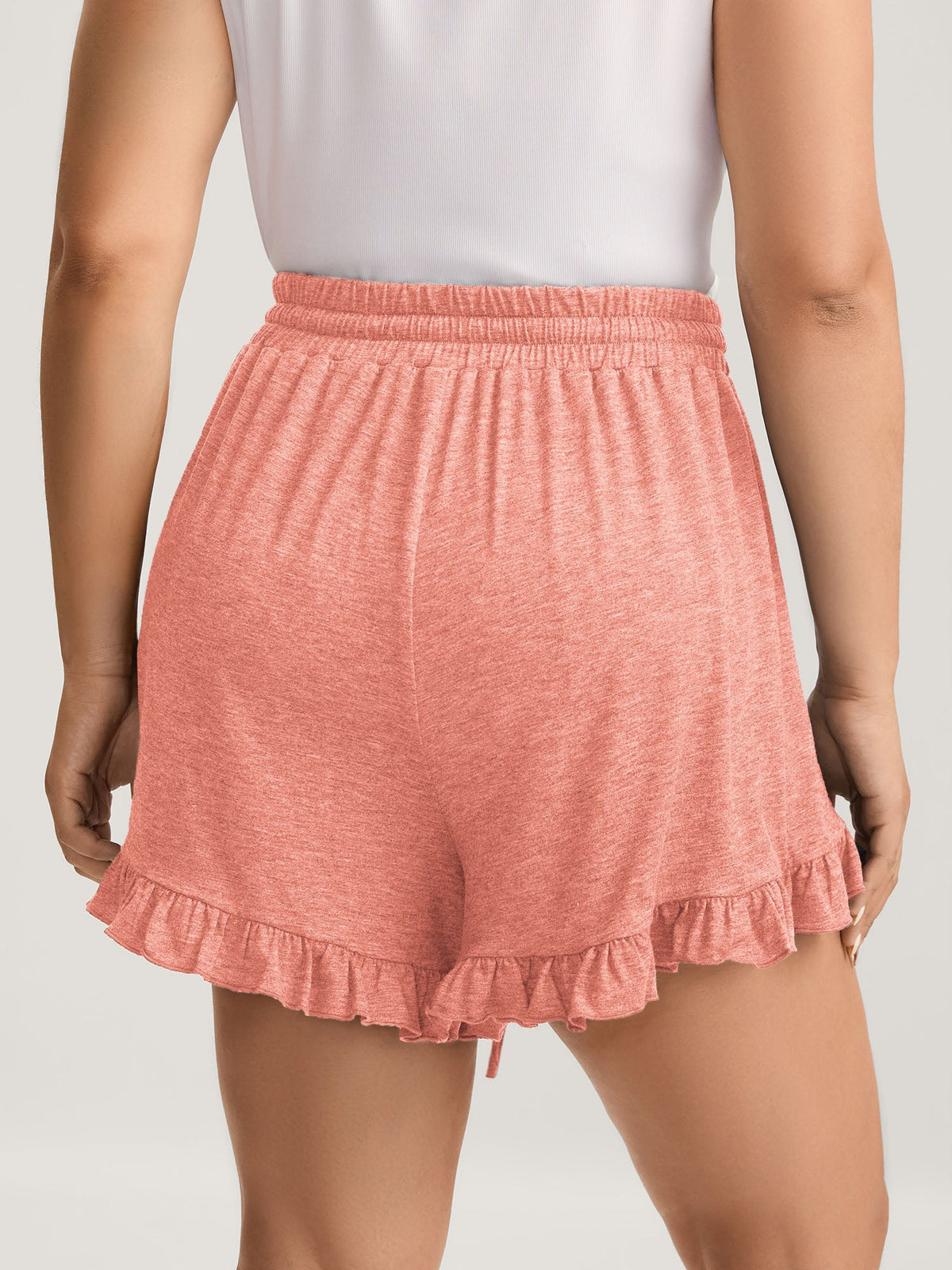 Supersoft Mixed Color Knit Drawstring Ruffled Shorts