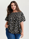 Irregular Polka Dots Print Lace Trim Blouse