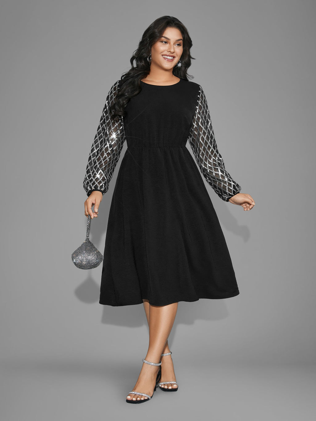 Texture Sequin Mesh Patchwork Midi Dress
