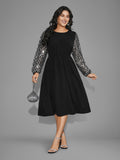 Texture Sequin Mesh Patchwork Midi Dress