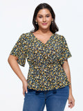 Floral Print Cinched-Waist Blouse