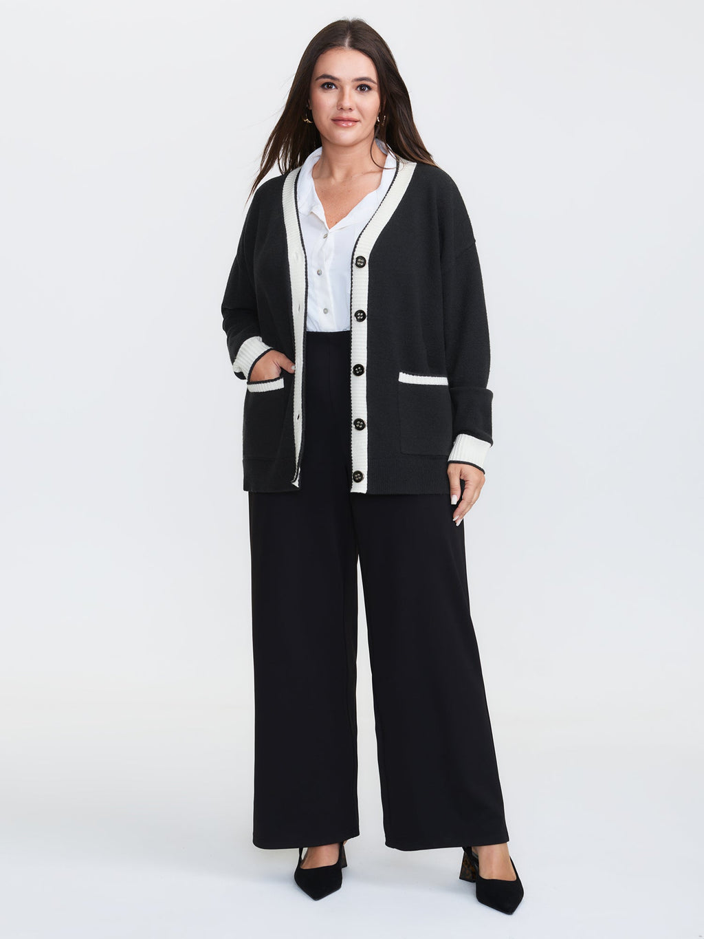 Supersoft Contrast Trim Pocketed Cardigan