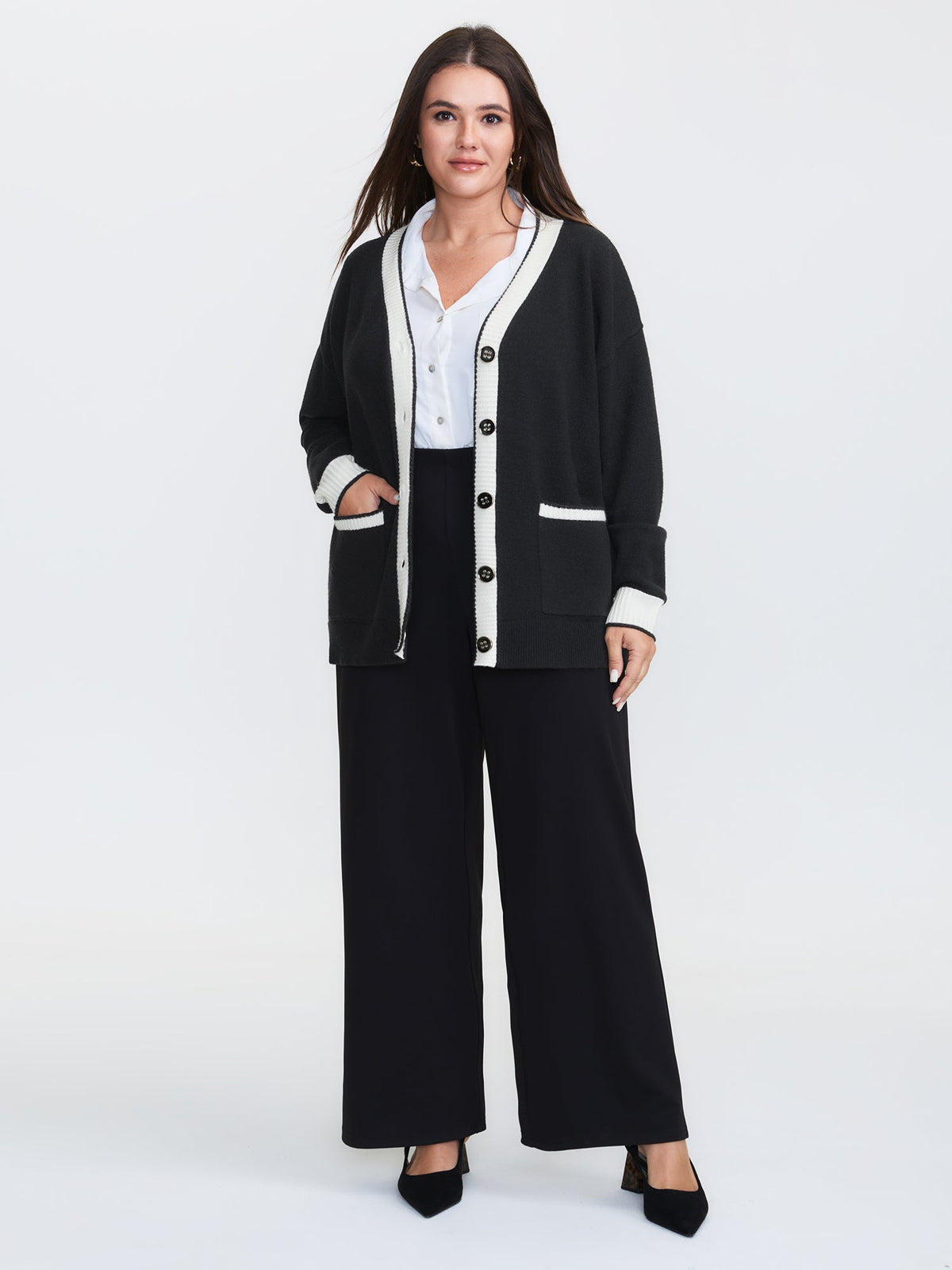Supersoft Contrast Trim Pocketed Cardigan