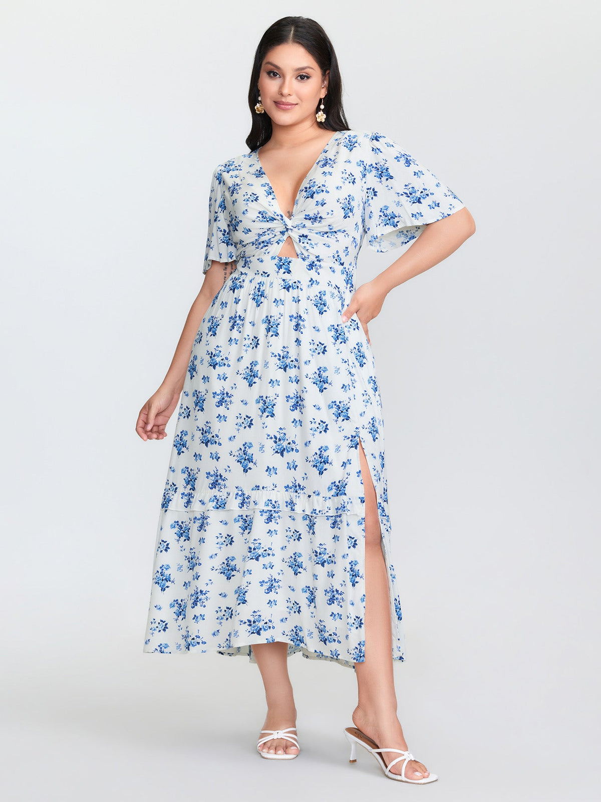 Floral Print Cut-Out Twisted Midi Dress