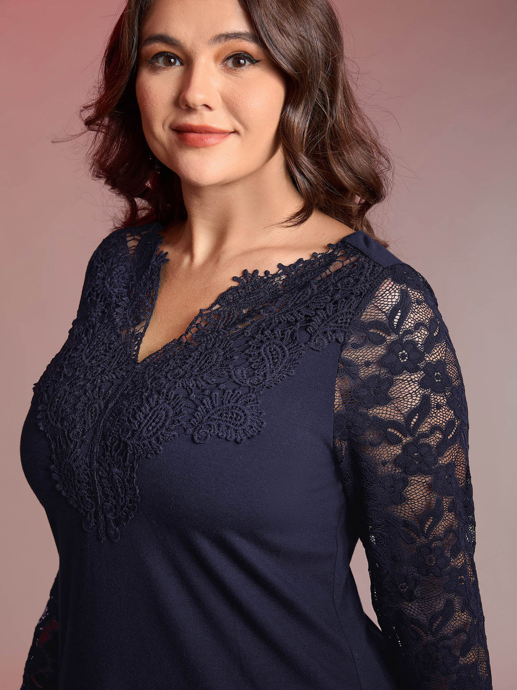 Sheer Lace Fitted Solid T-Shirt