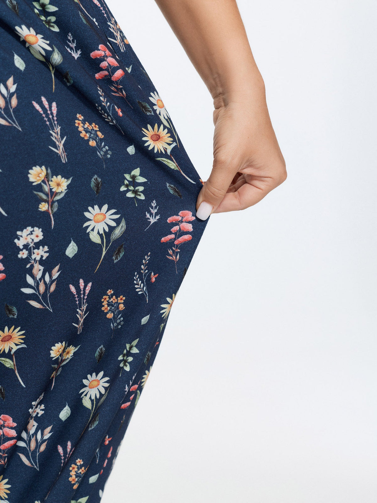 Stretchy Floral Print Drawstring Cuff Pants