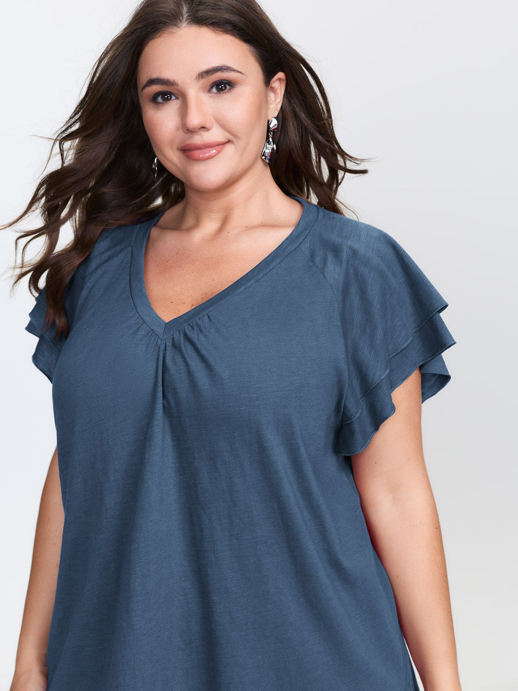 Stretchy Textured Flared Sleeve T-Shirt