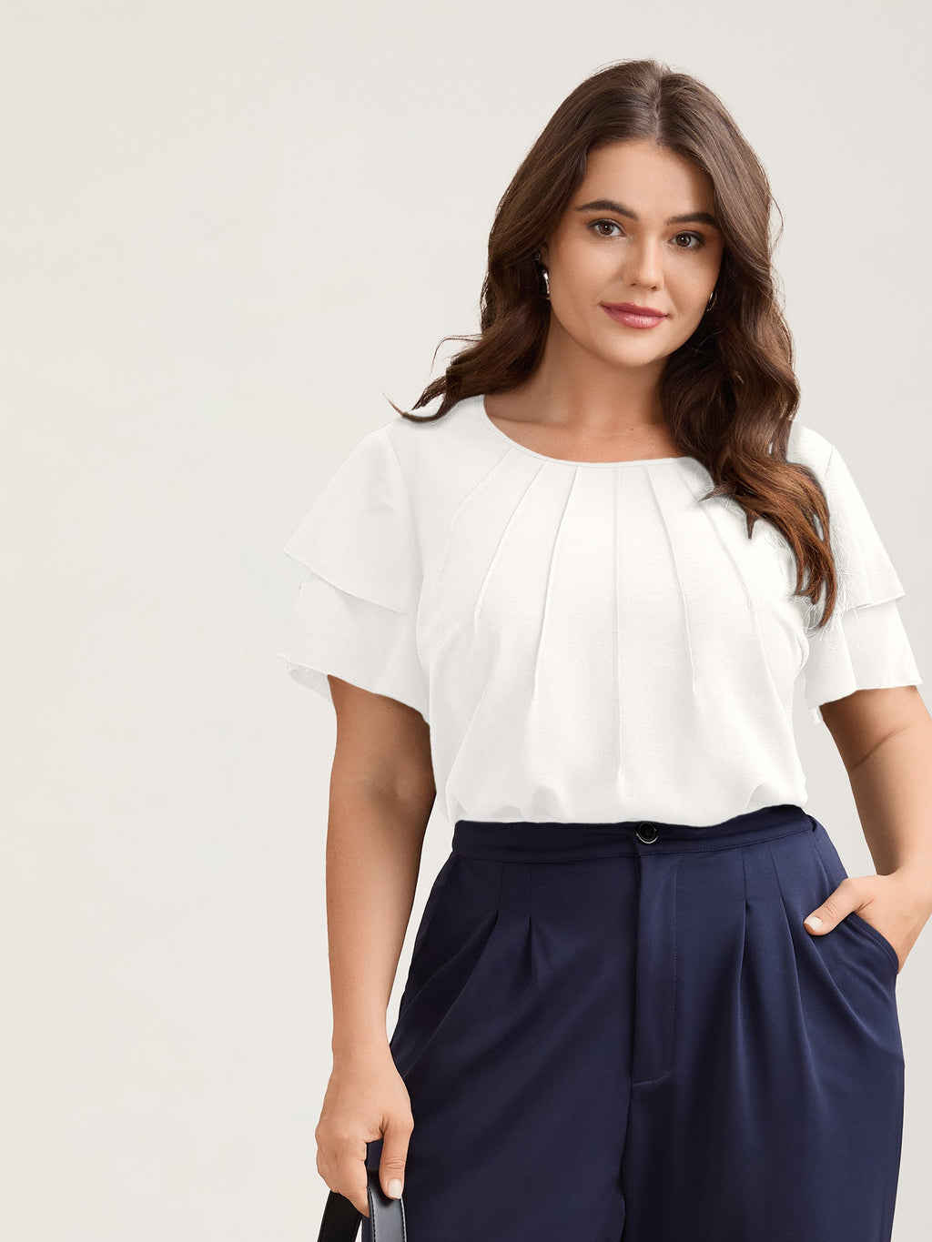 Toothpick Pleat Layered Flutter Sleeve Blouse