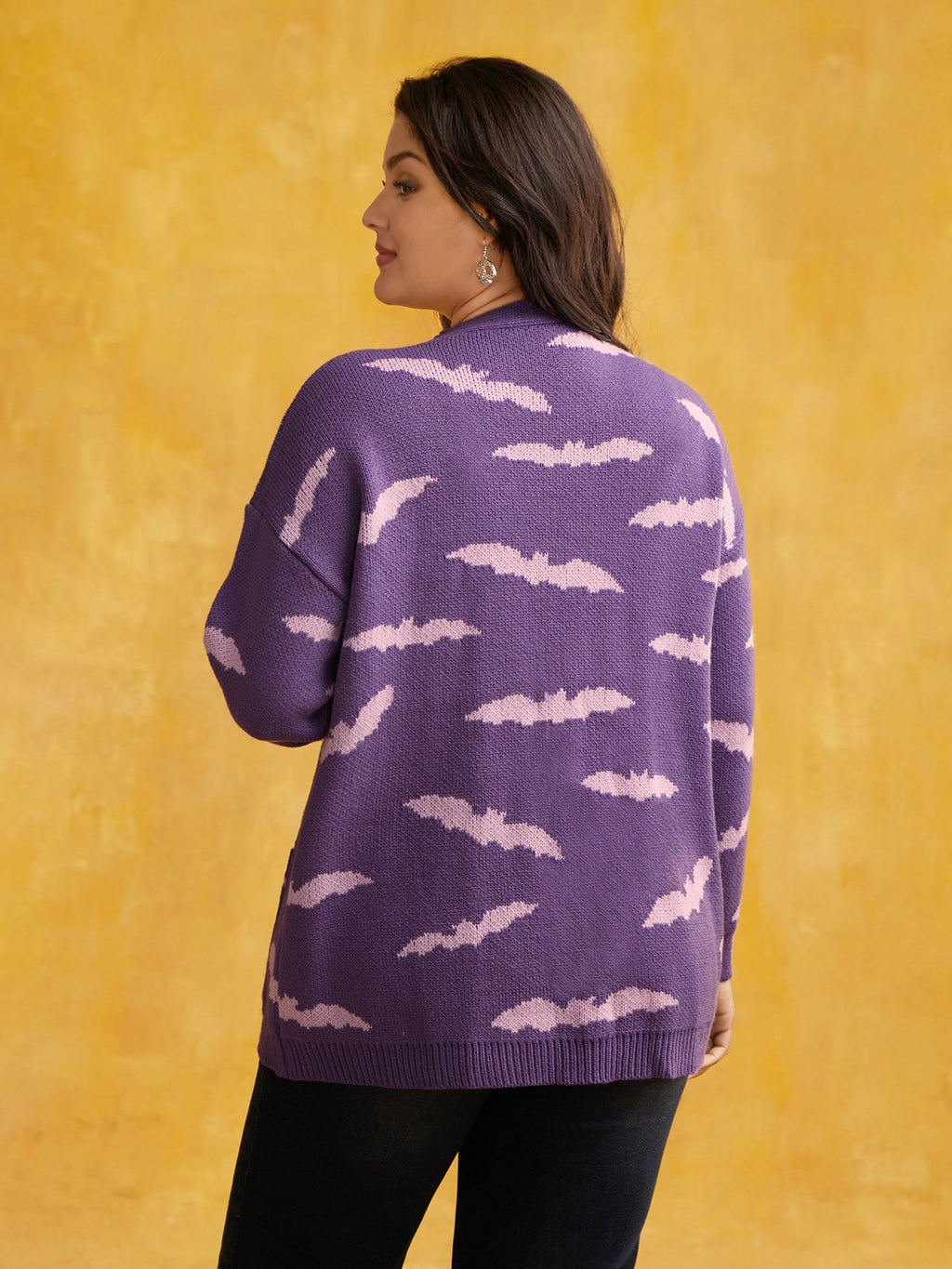 Haunted Bats Printed Jacquard Cardigan - For Halloween