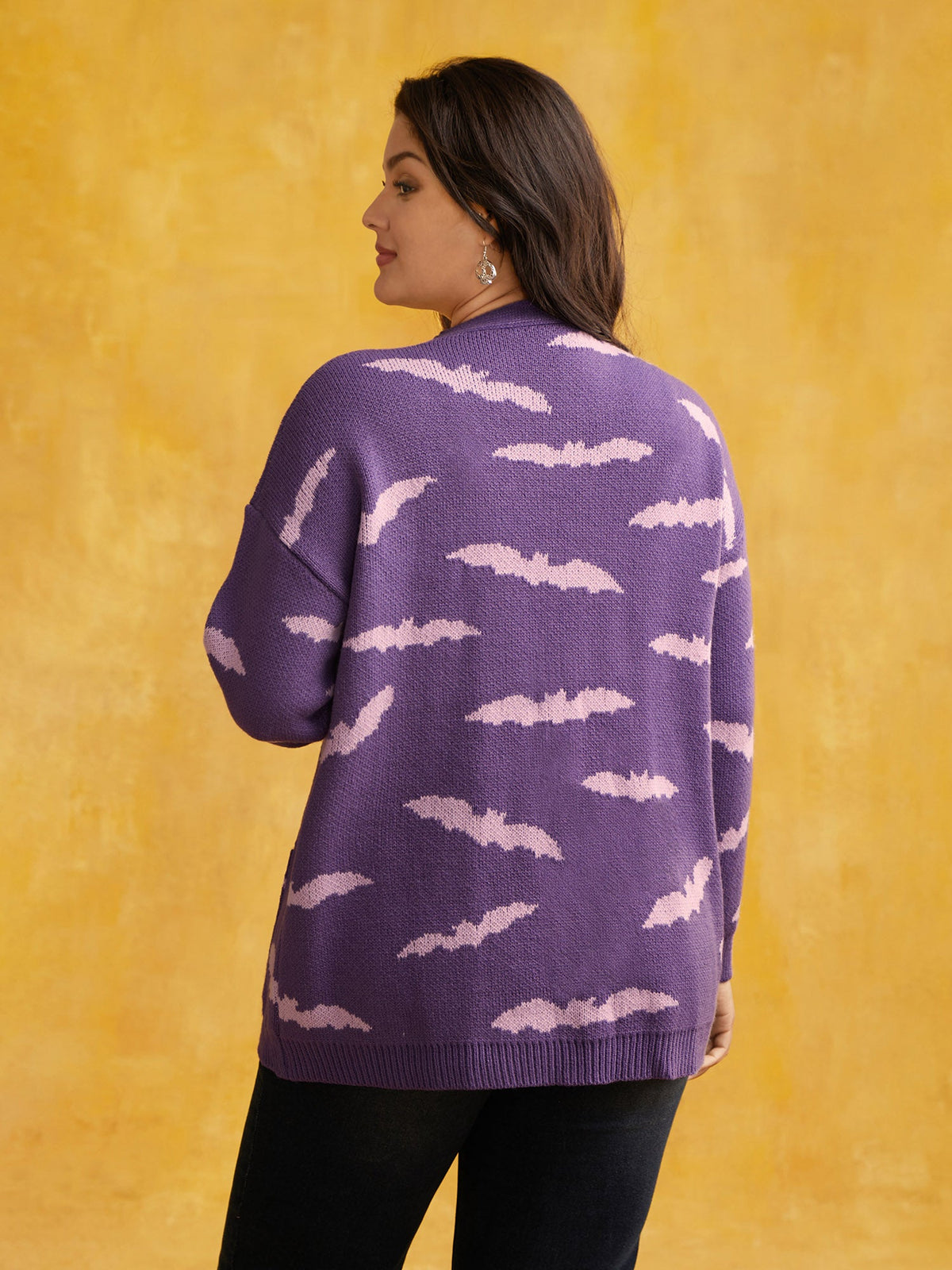 Haunted Bats Printed Jacquard Cardigan - For Halloween