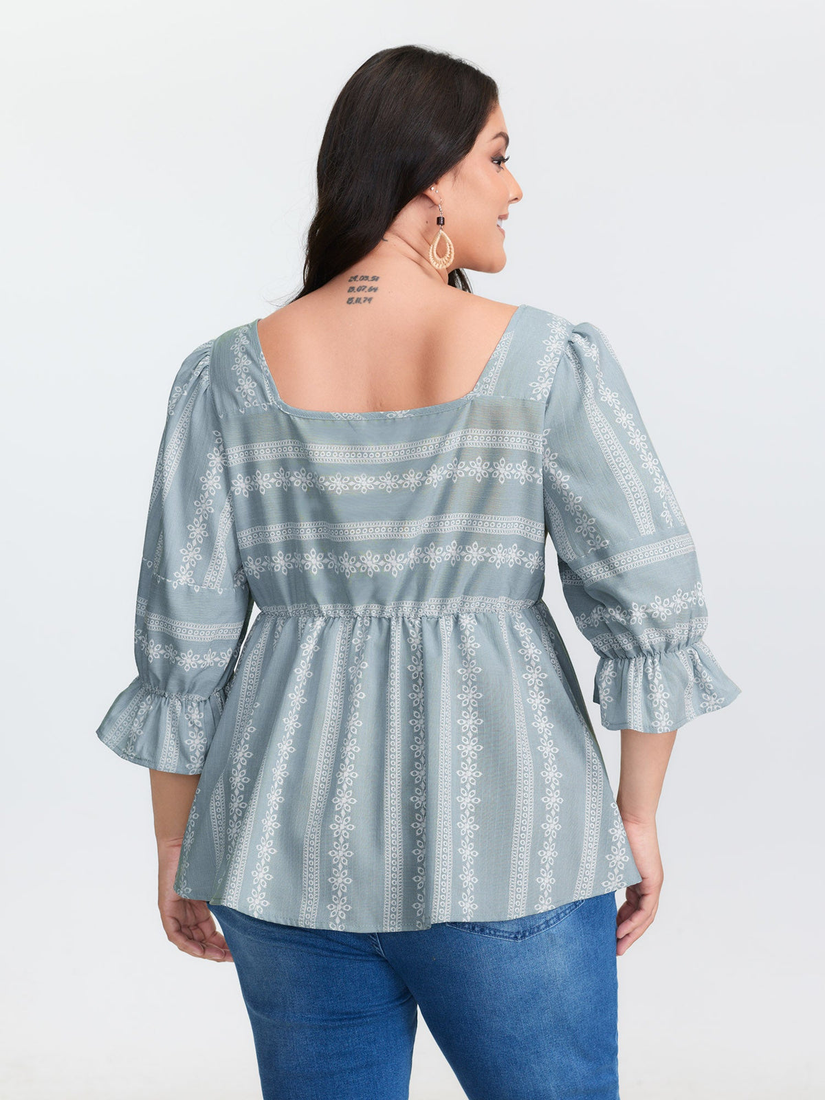 Boho Stripe Print Square Neck Blouse