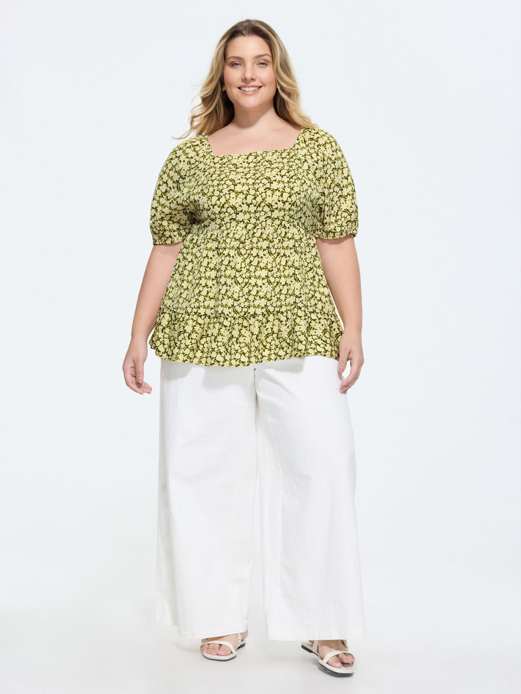 Floral Square Neck Fit and Flare Blouse