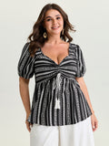 Monochrome Floral Stripe Babydoll Blouse
