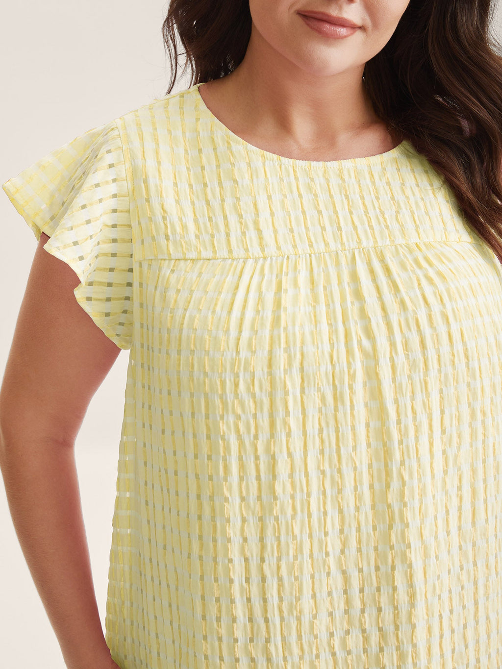 Textured Sheer Lined Flutter Sleeve Blouse