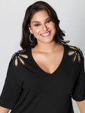 Cut-Out Shoulder Beads T-Shirt