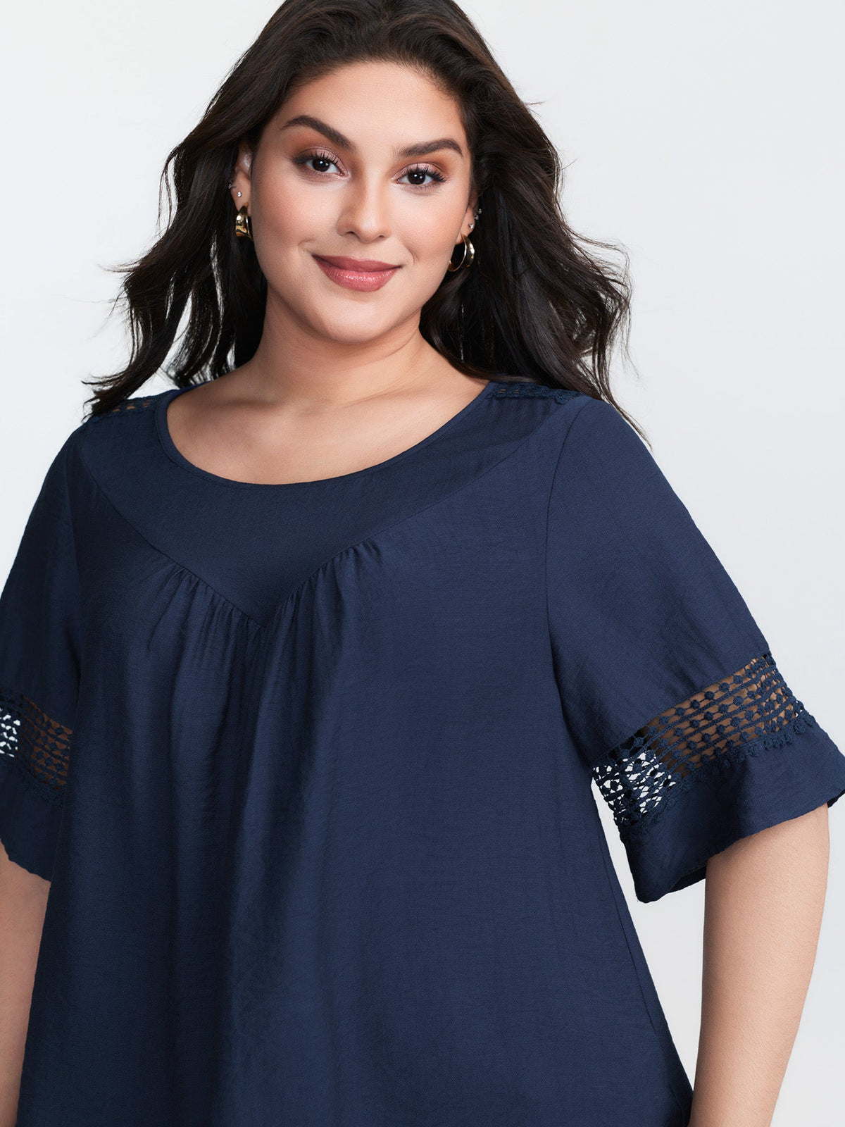 Lace Trim Gathered Front Blouse