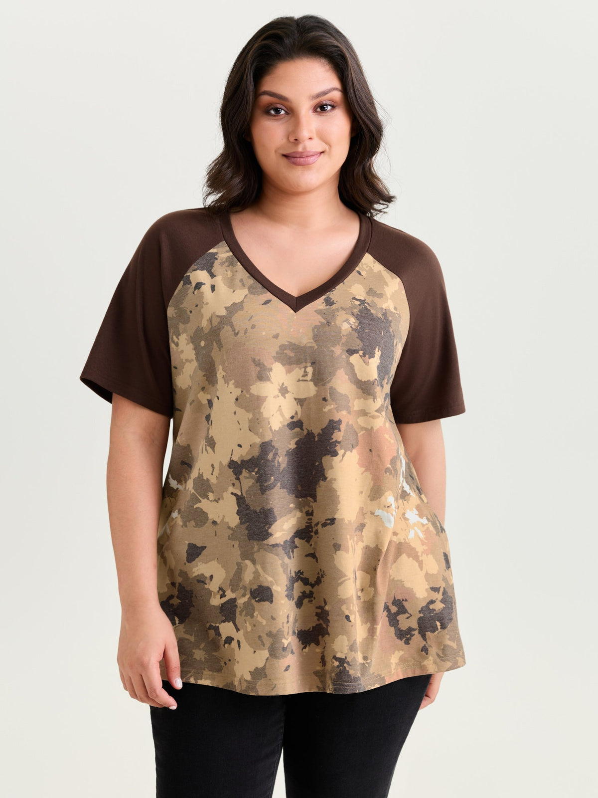Camouflage Print Raglan Sleeve T-Shirt