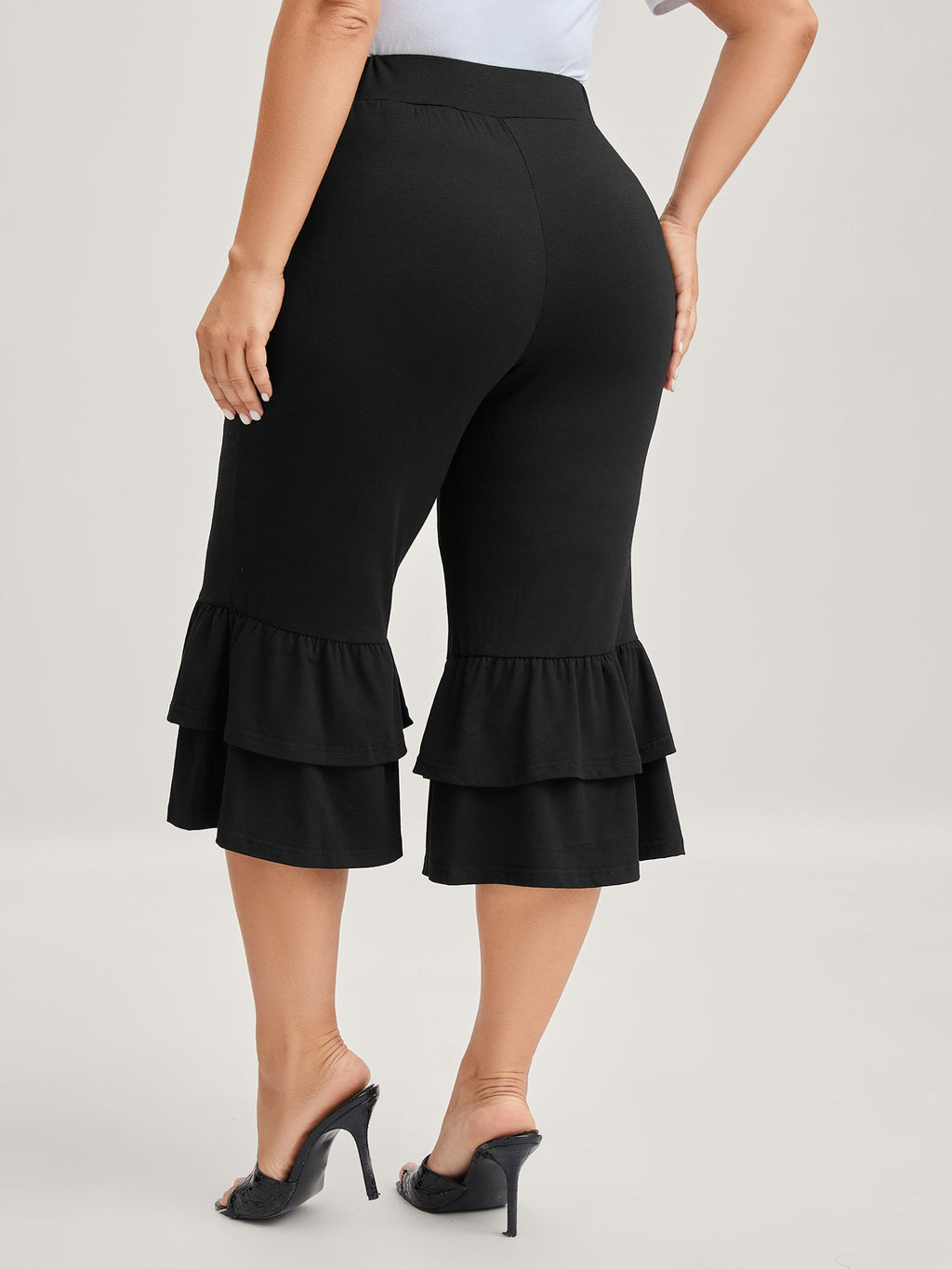 Layered Ruffled Flare Hem Capri Pants