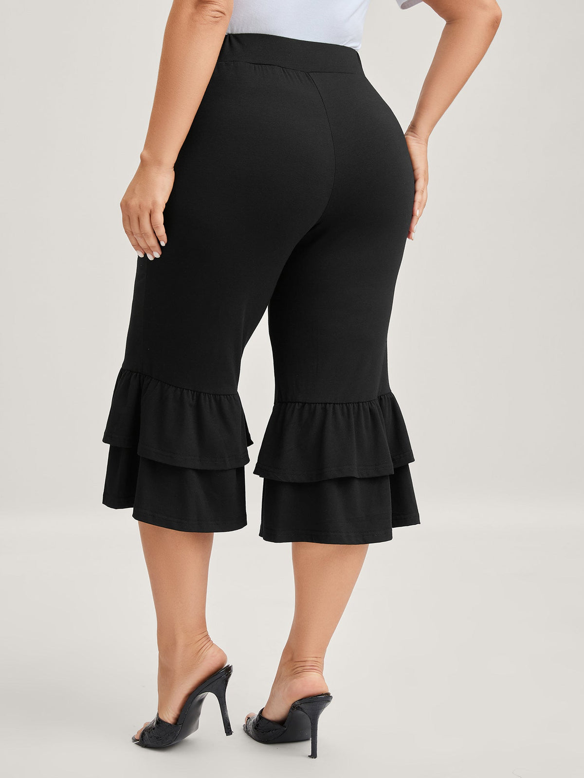 Layered Ruffled Flare Hem Capri Pants