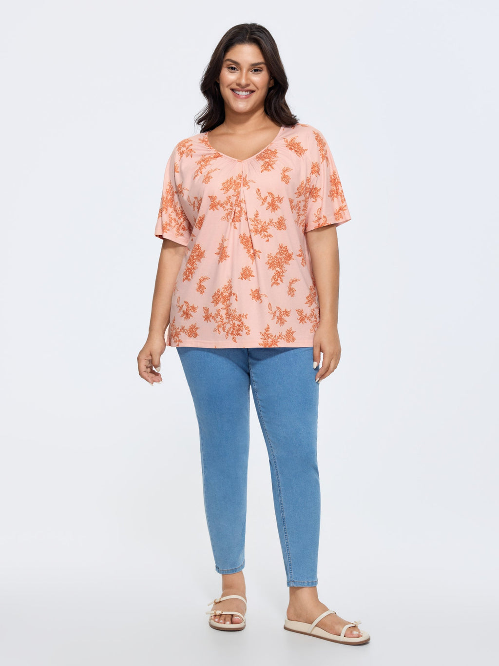 Pleated Plain Half-Sleeve Knit Top