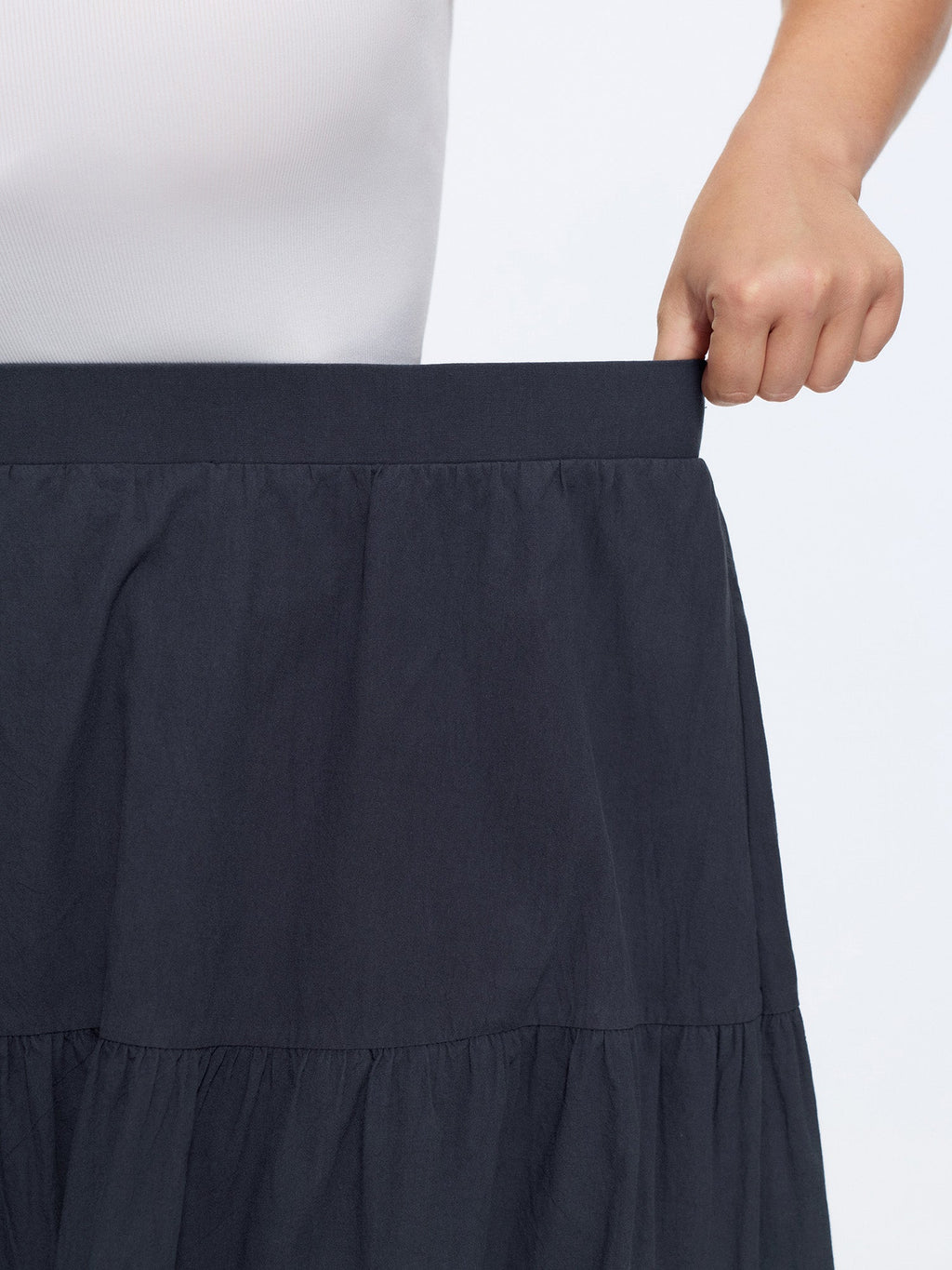 Cotton Lace Trim Tiered Flowy Maxi Skirt