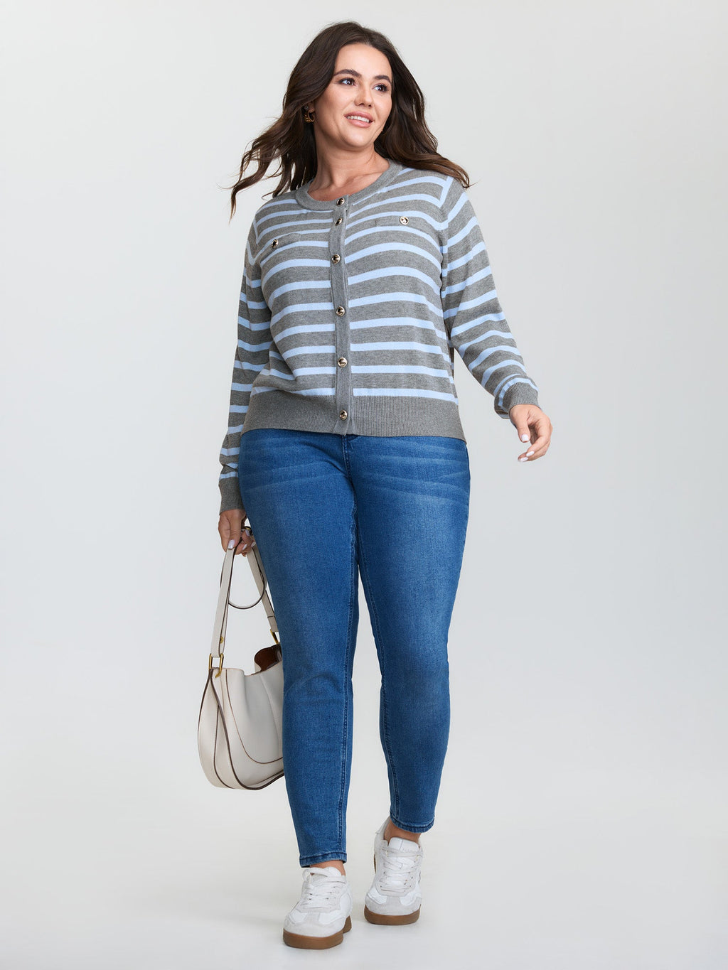 Striped Metallic Button Knit Cardigan