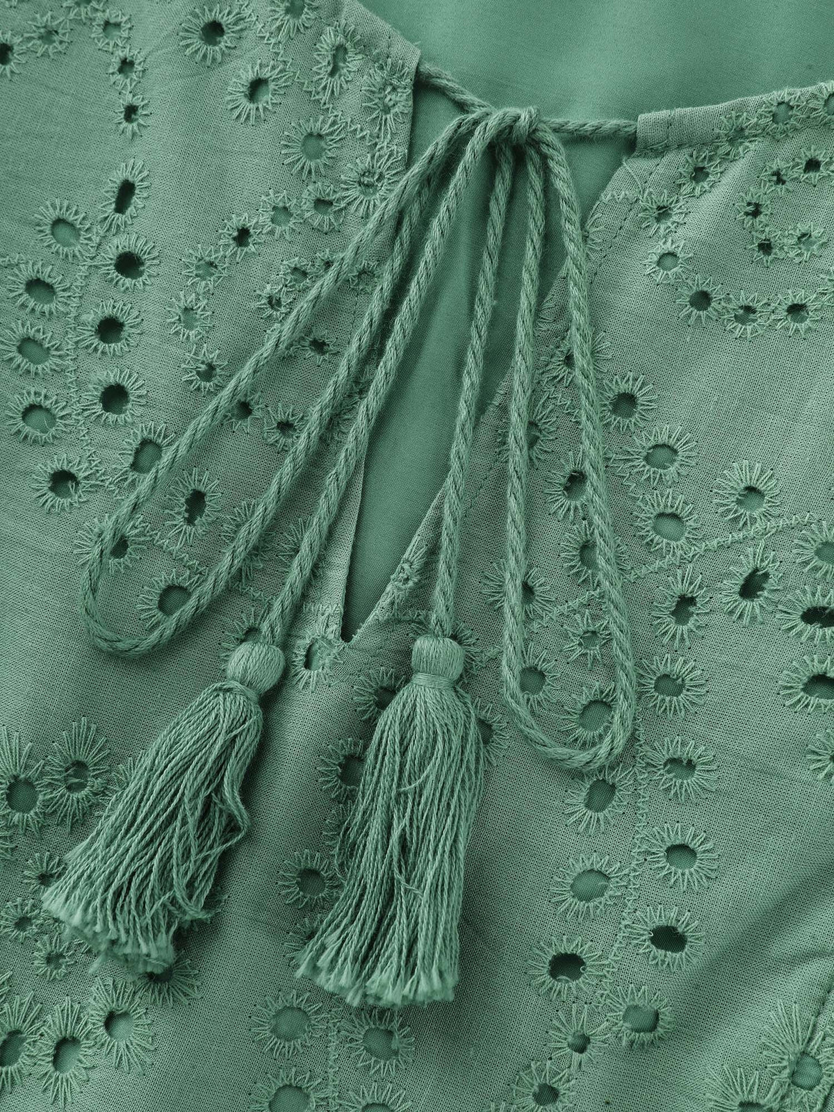Cotton Eyelet Textured Ruffled Detail Blouse