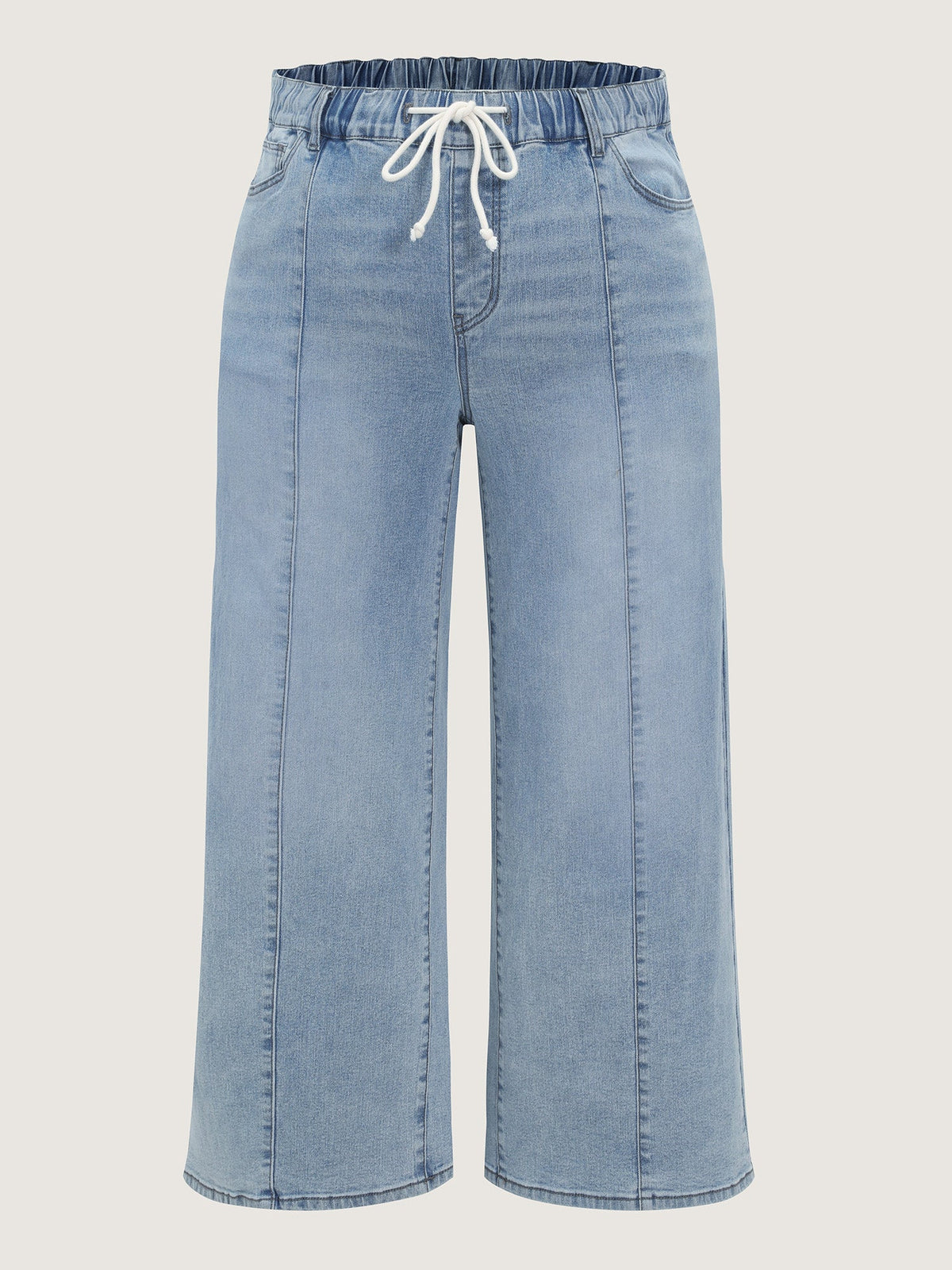 Stretchy Elastic Waistband Seamed Jeans