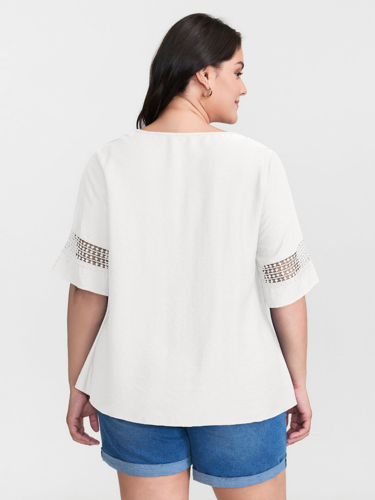 Lace Trim Gathered Front Blouse