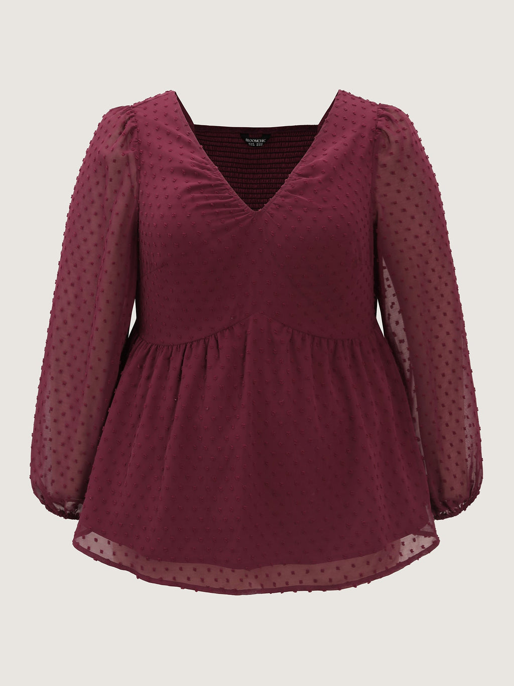 Polka Dot Jacquard Textured Shirred Blouse