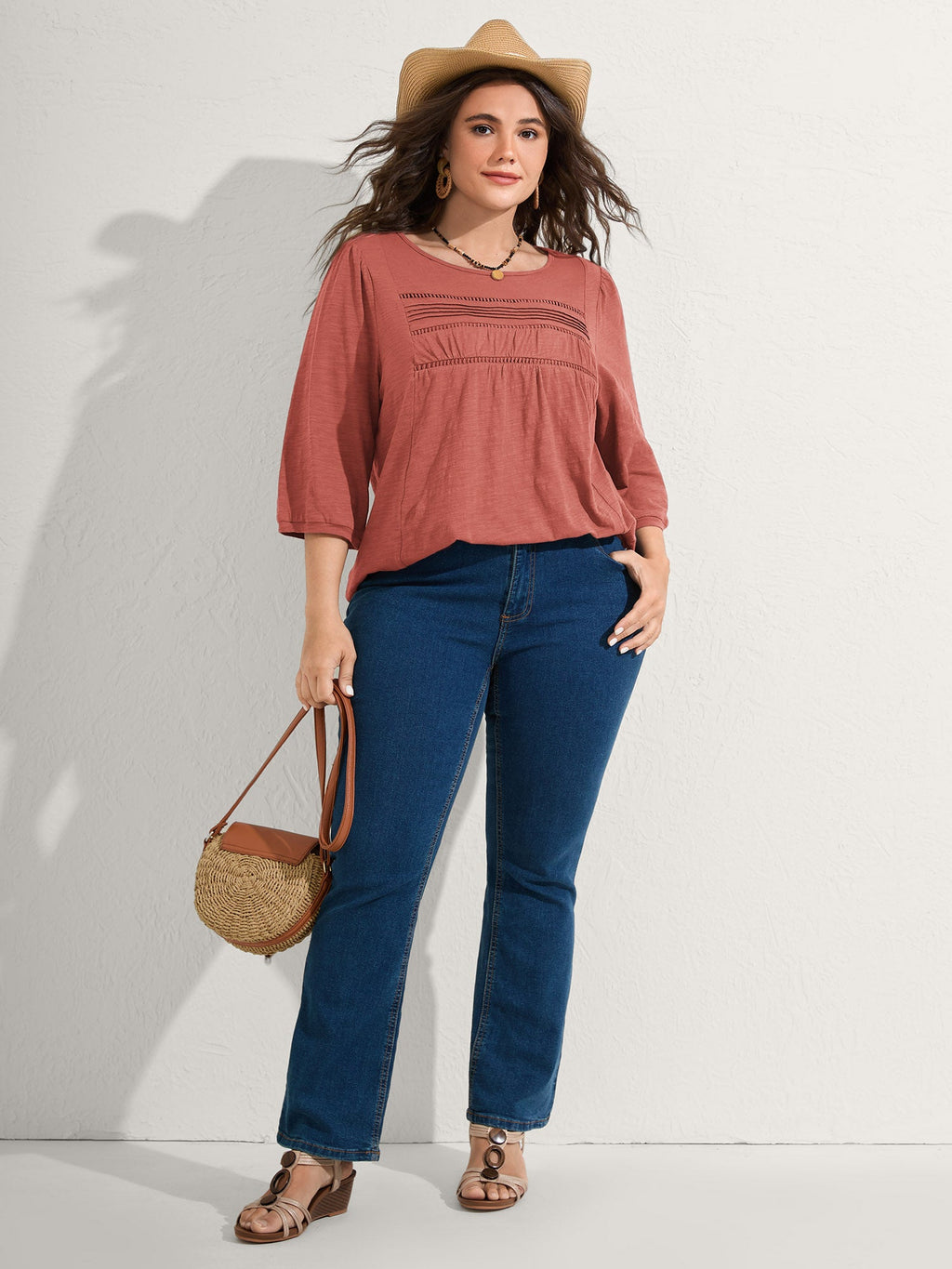 Cotton Lace Spliced Plain Knit Top